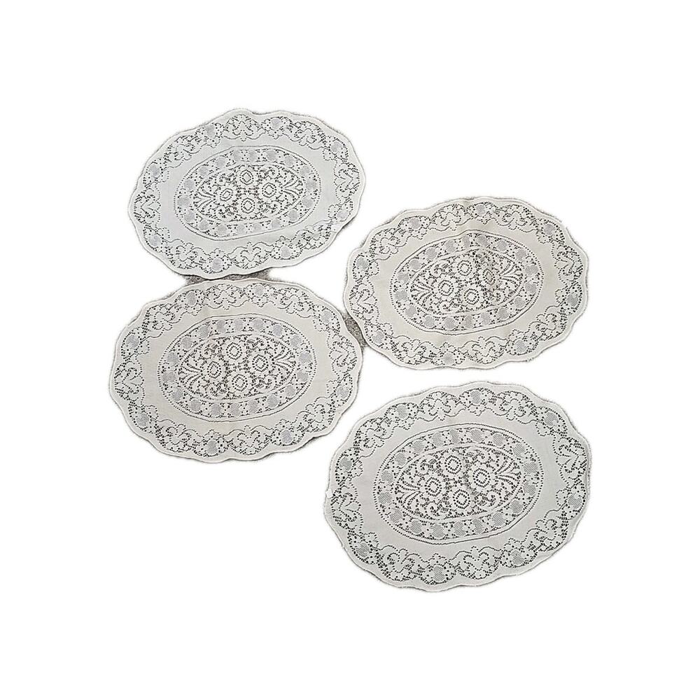 Vtg Lace Placemats Set 4 Oval Ecru Cream Floral‎ Victorian Cottagecore 19" x 13"